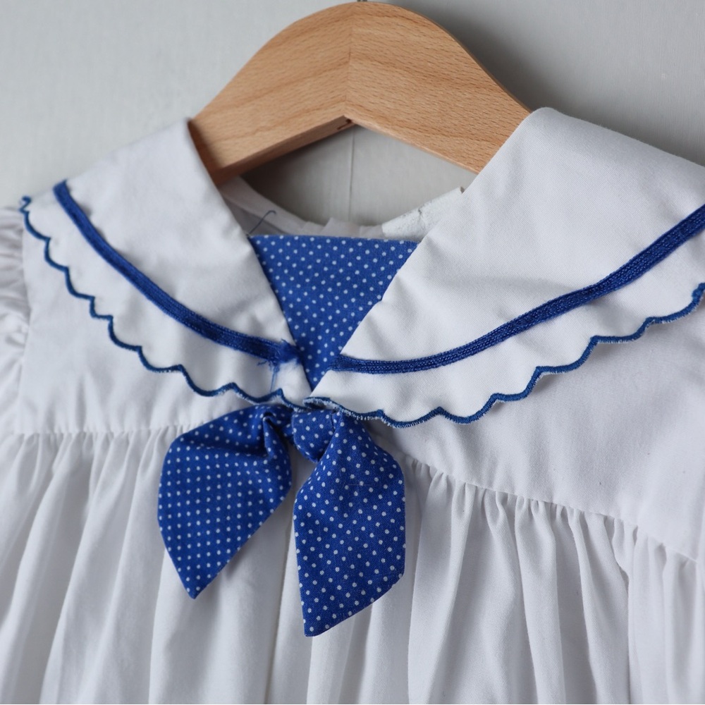 Vintage Embroidered Sailboat Nautical Short Sleeve Sailor Dress - Picture 5 of 9
